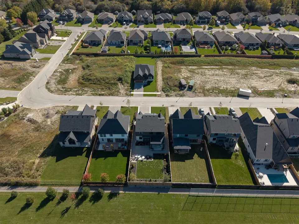 Aerial view of the rear yards