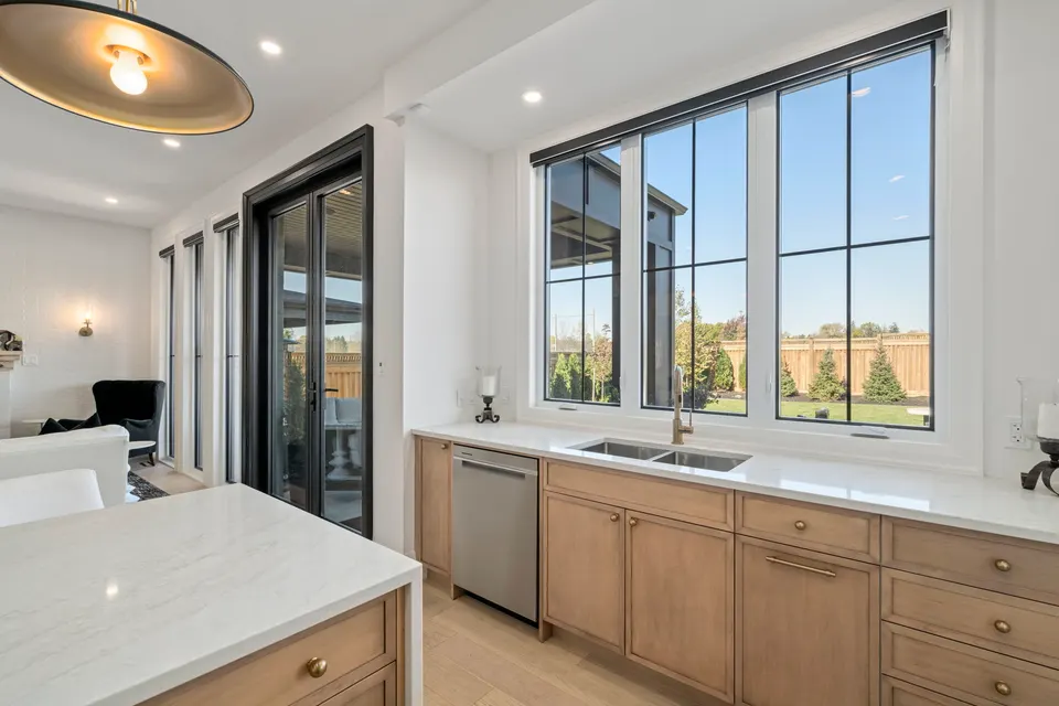 Kitchen sink window and porch doors